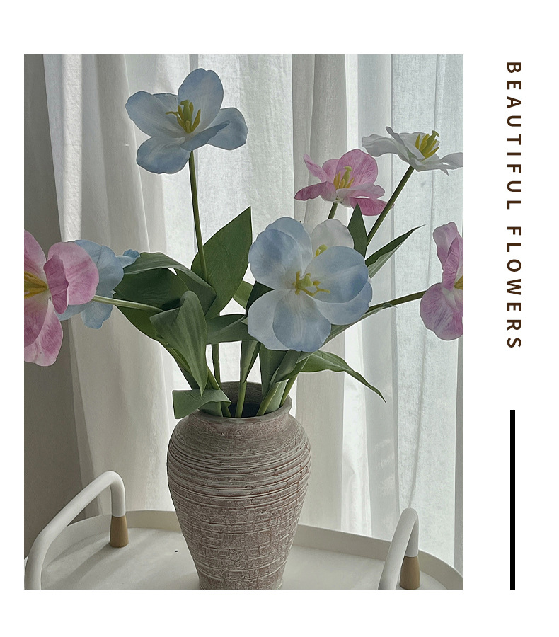 布朗尼郁金香仿真花绢花家居装饰客厅餐桌摆件婚礼堂插花布置假花详情11