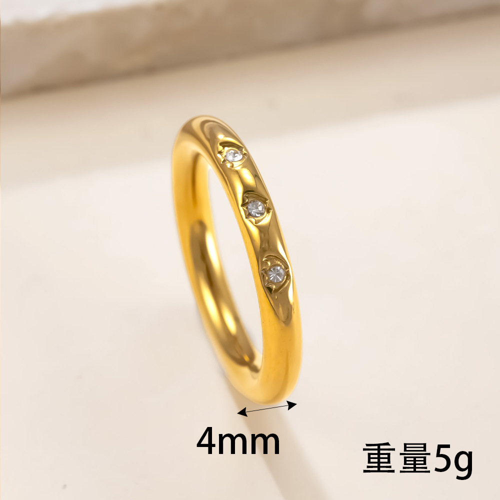 跨境钛钢饰品4mm三颗钻情侣对戒ins风简约不锈钢戒指几何对戒详情4