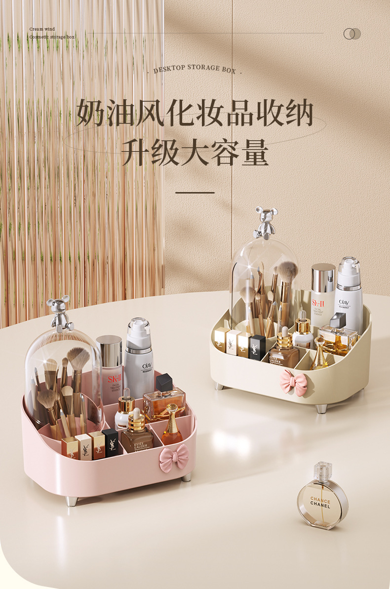 新款带盖化妆品口红收纳盒桌面家用整理洗手台梳妆台防尘置物架高详情1