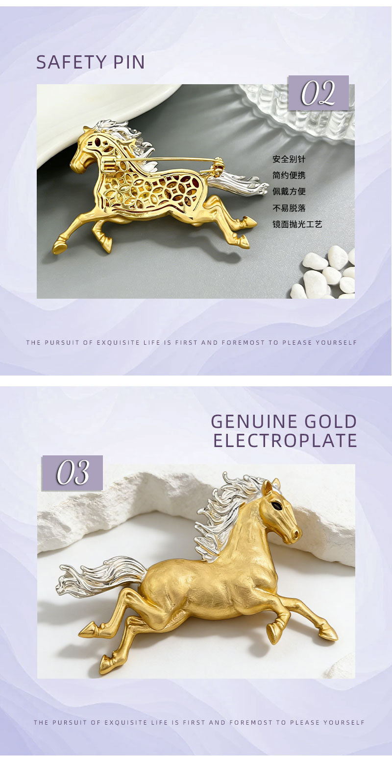 High-end two-color gold three-dimensional horse brooch, good luck for the New Year immediately, zodiac horse brooch gift, perfect choice for both men and women pic 12
