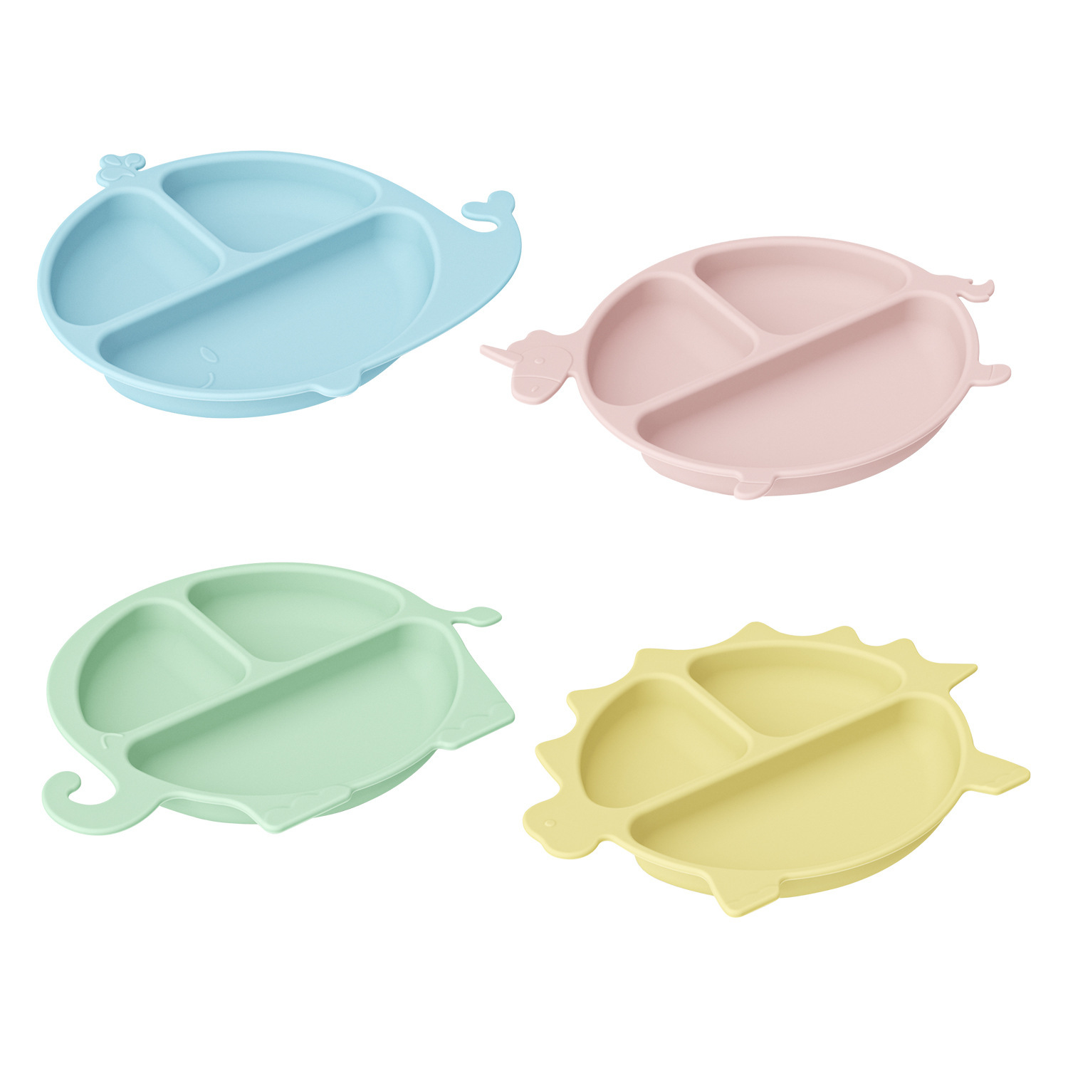 Mother and baby silicone compartments suction cup plates, cartoon dinosaur one-piece baby and toddler separation complementary food tableware Heguo pic 20