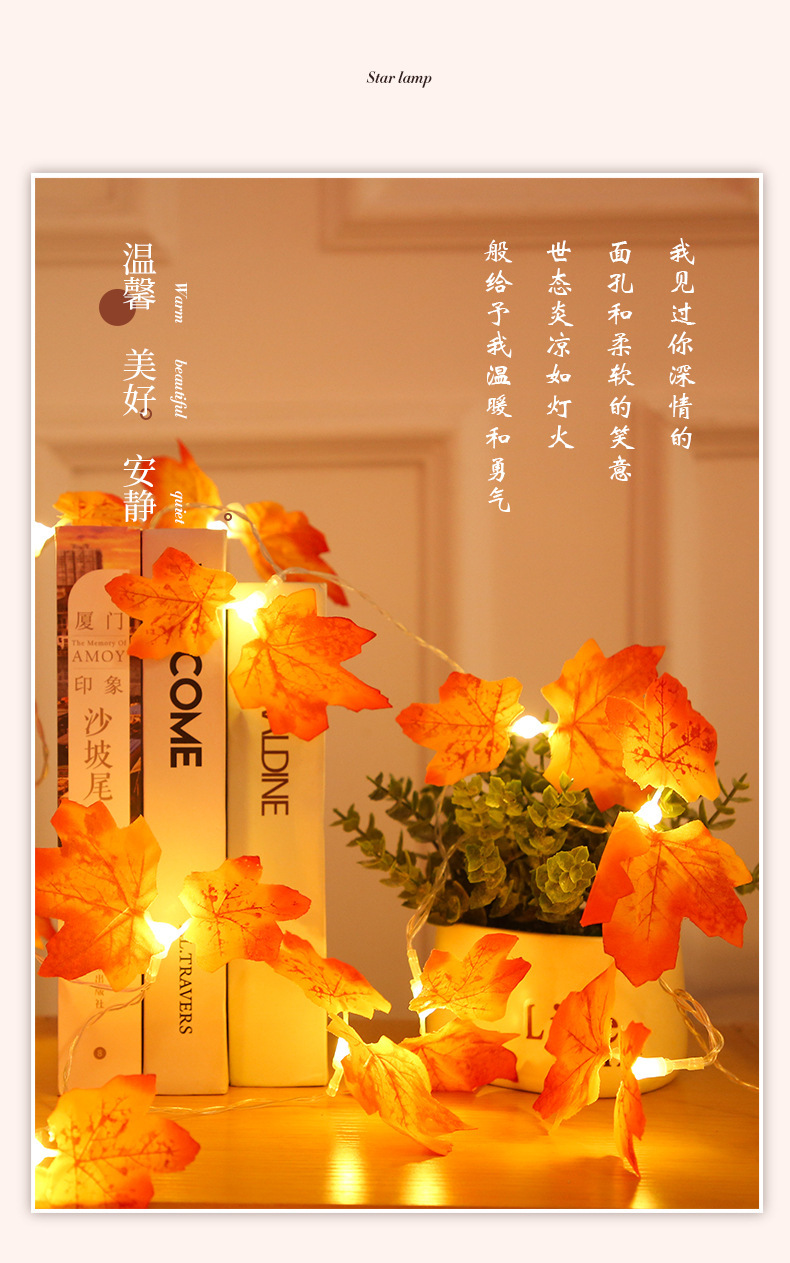 Cross-border led maple leaf color lights, flashing lights, string lights, starry sky, holiday Christmas room decoration, battery USB star lights pic 9