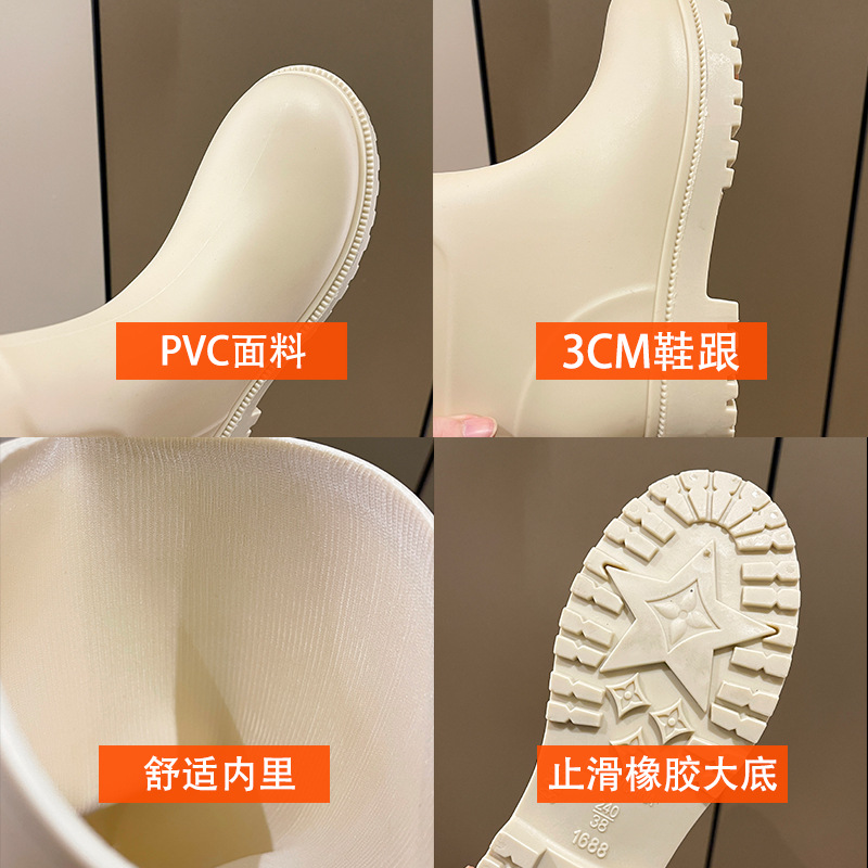 跨境时尚高筒雨鞋女保暖厚底韩版百搭防水靴外穿防滑厨房胶鞋女士详情28