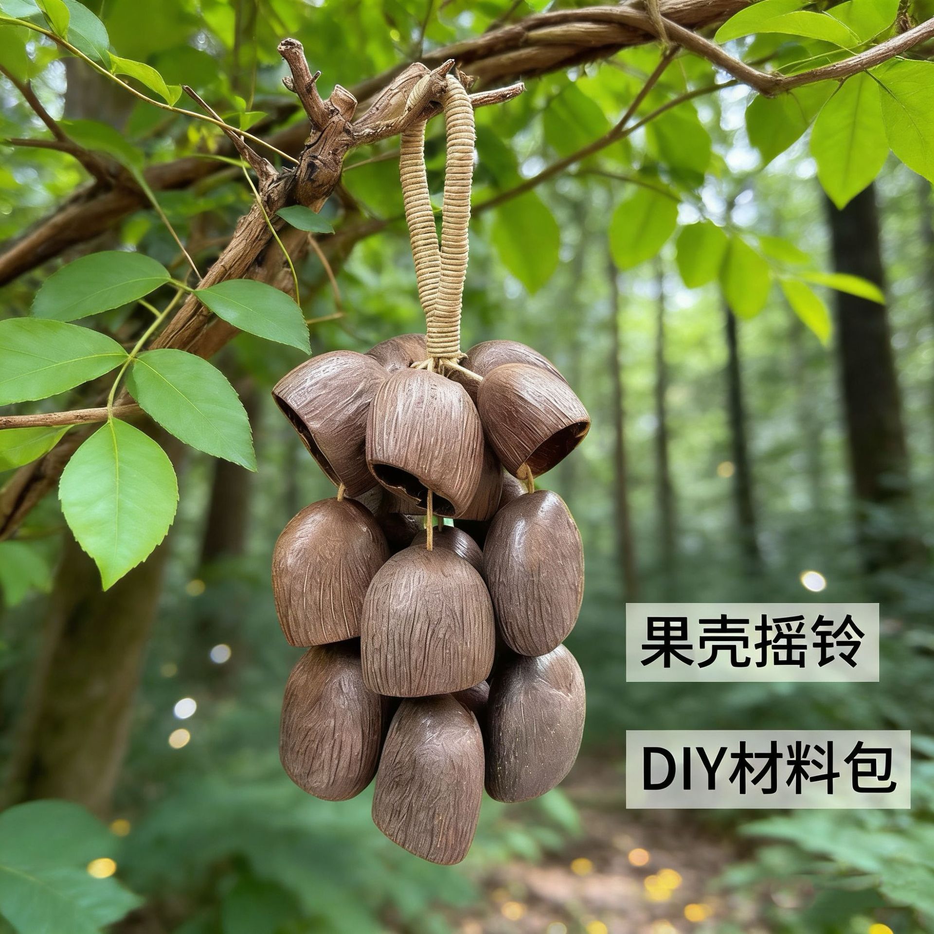 天然果壳手摇铃风铃成品手工DIY材料包疗愈乐器挂饰植物果实包挂详情3