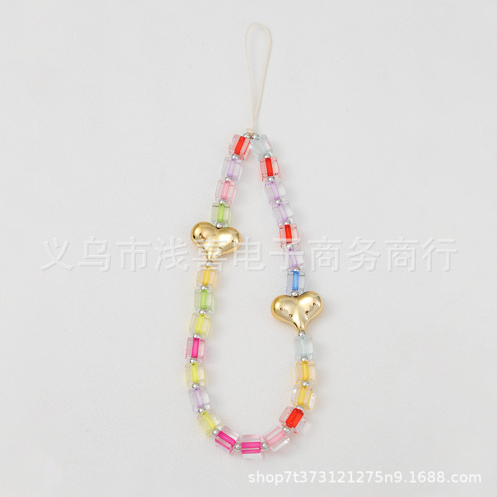 Amazon Goddess Sweet butterfly heart mobile phone chain Heart beaded pendant rope Keychain mobile phone pendant pic 7