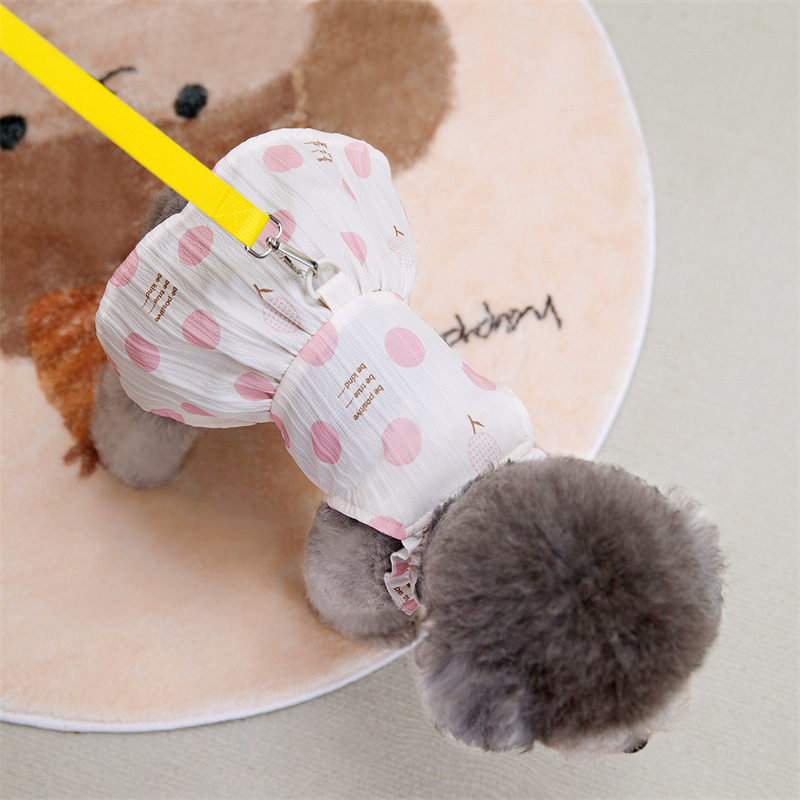 狗衣服春夏新款泰迪比熊贵宾裙轻薄可牵引大圆点裙子宠物衣服批发详情6