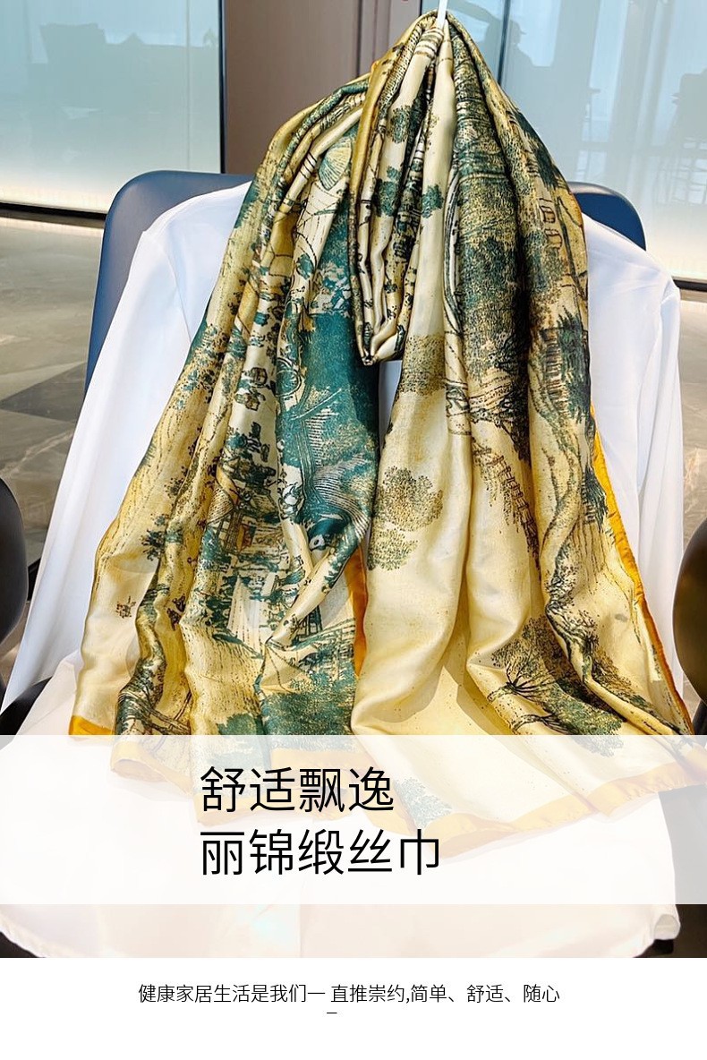 夏季仿真丝丝巾时尚高档大牌长巾防晒真丝丝巾批发围巾披风女夏天详情5