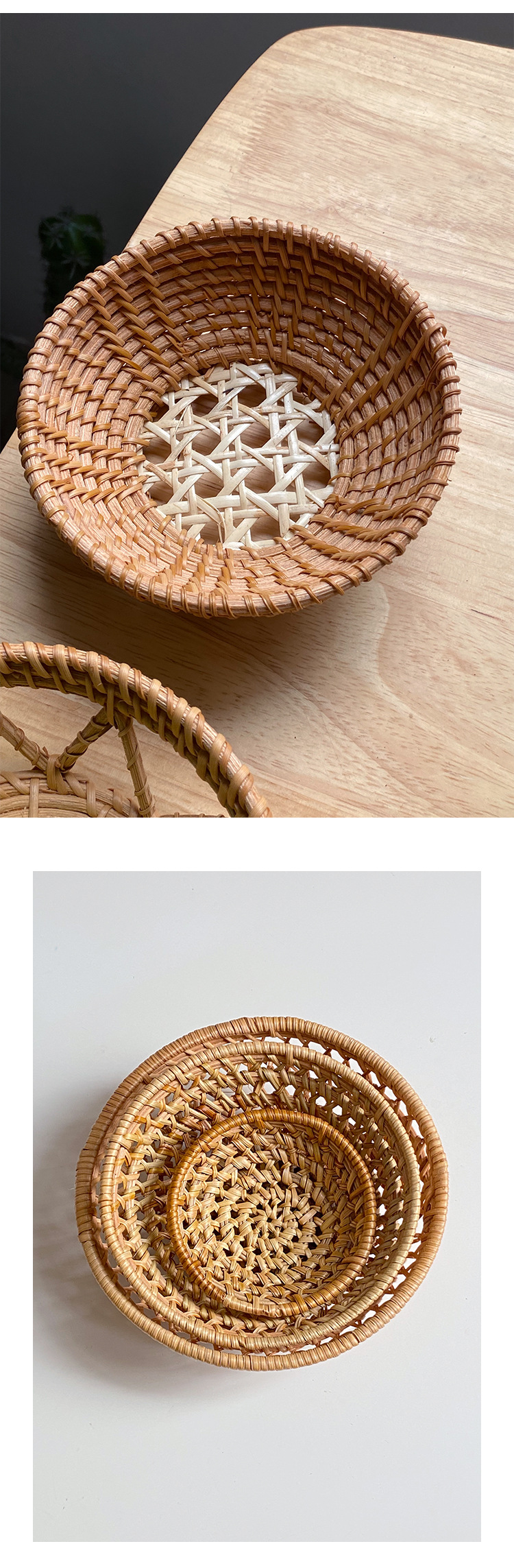 韩国日式餐具秋藤编织收纳毛巾托杯垫茶漏拍摄道具美式小食盘果碟详情15