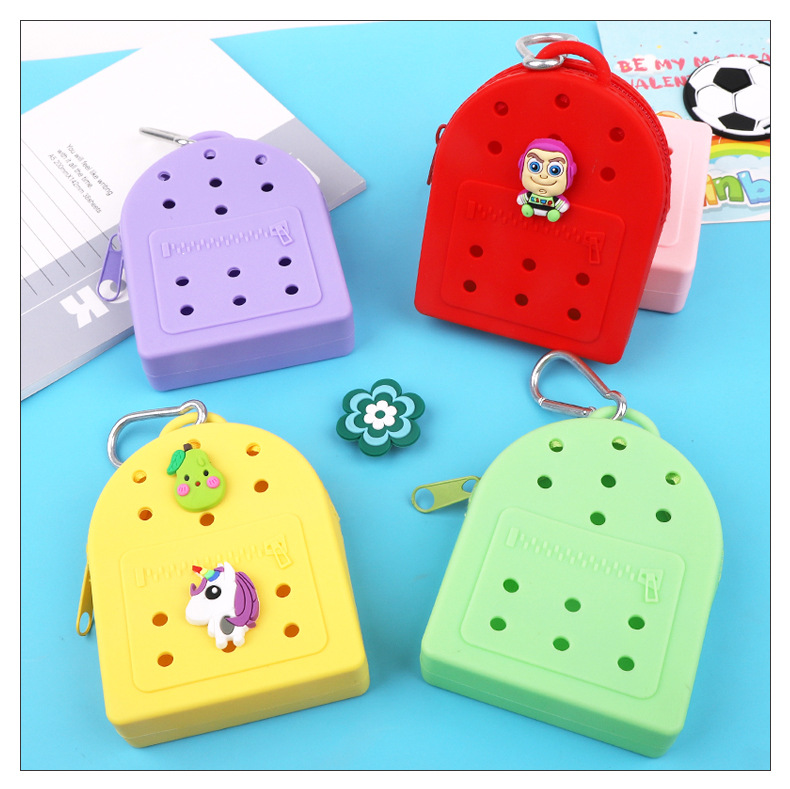 跨境新款硅胶洞洞包创意儿童卡通硅胶零钱包 diy可拆可爱防水包包详情1