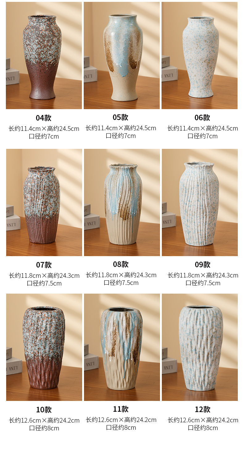 2025 Large-diameter vase, ceramic hydroponic and hydroponic fresh flower arrangement, artificial handcrafted flowers, retro large dried flowers pic 6
