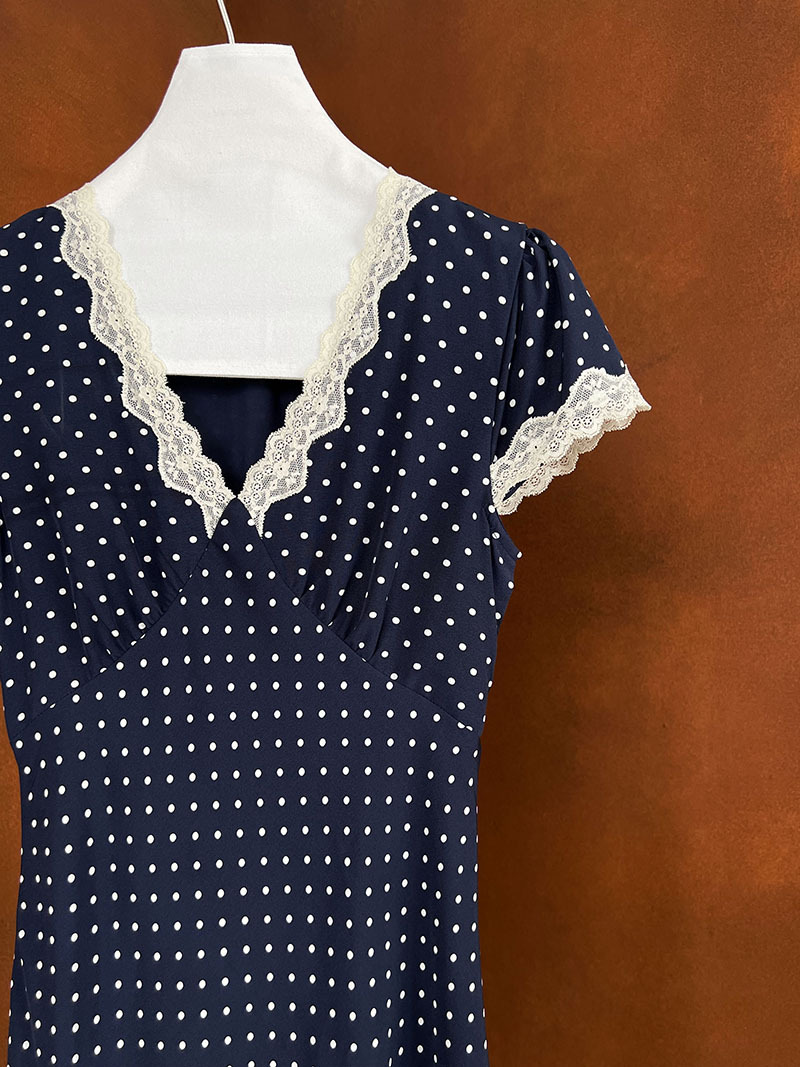 鹿西 法式蕾丝花边拼接连衣裙夏季V领气质波点收腰显瘦长裙子8677详情41