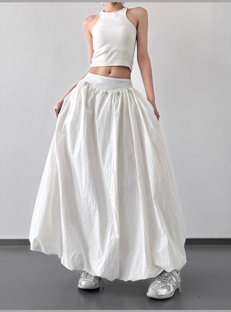 Summer 2025 design style Japanese-style puffy flower bud skirt for women, high-waisted, slimming, versatile and hip-covering wide long skirt pic 12
