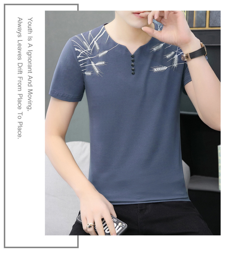 Cool and refreshing ice silk short-sleeved T-shirt for men, V-neck cotton summer thin style 2024 new half-sleeved T-shirt summer top pic 20