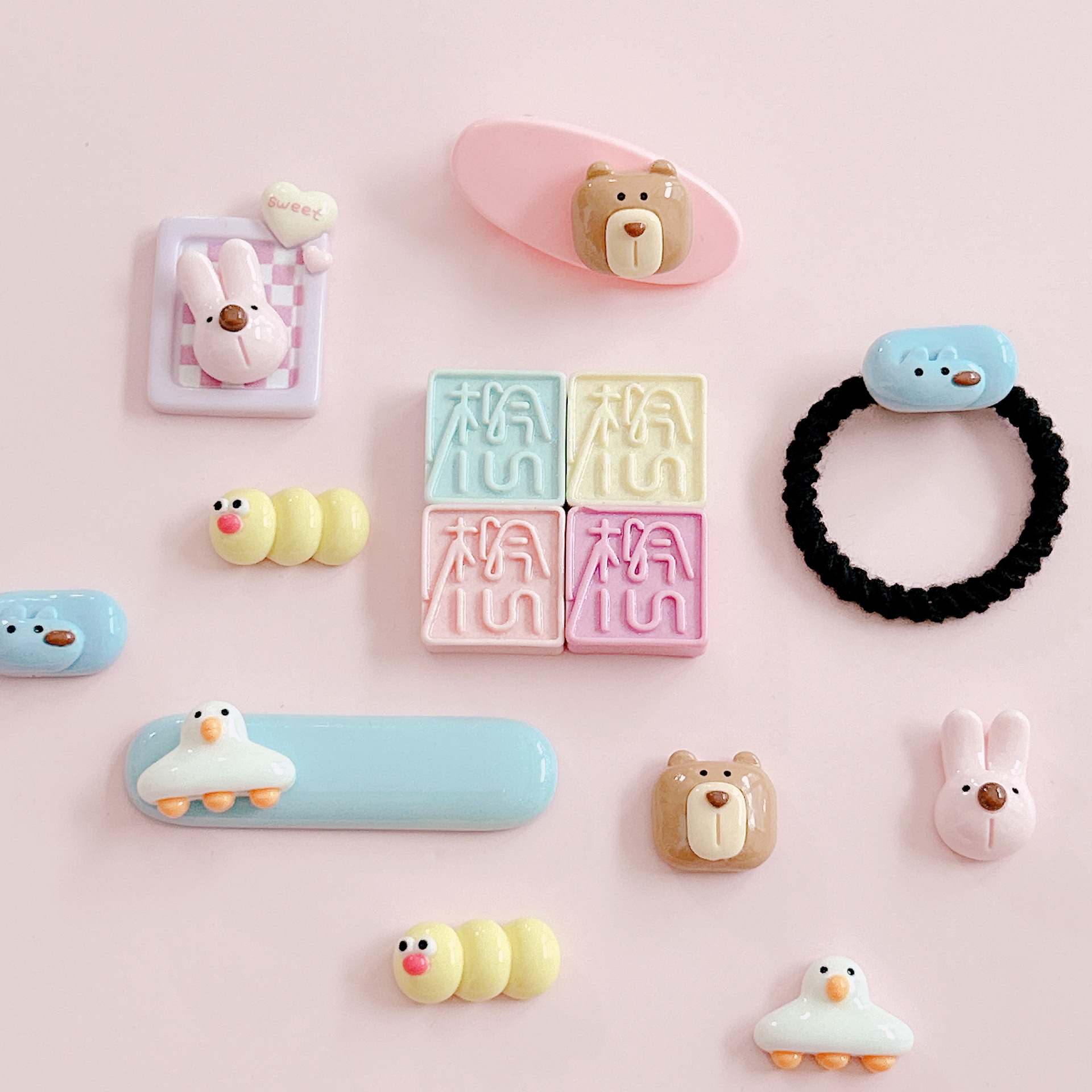 xn Funny Caterpillar, Coffee-colored bear and rabbit diy Resin jewelry accessories, Cartoon animal series material stickers pic 7