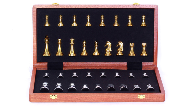 国际象棋金属锌合金玩具折叠棋盘+2个备用棋子手提便携棋具礼盒详情9