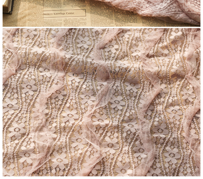 Lace wavy curved mesh fabric with black ear edge embroidery, small flower striped hook embroidery spring and summer forest-themed fabric in stock pic 18