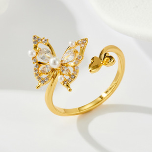 Light luxury and dynamic butterfly starlight open ring, copper alloy slightly inlaid zircon, fashionable and high-end, adjustable ring ring pic 6