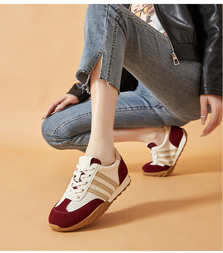 蜜蜂一狼旗舰店高端秋季德训女鞋休闲真皮运动阿甘鞋透气女士潮鞋详情27
