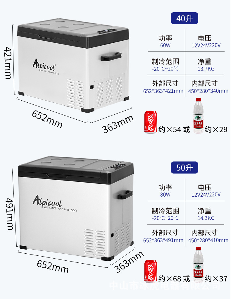 alpicool冰虎压缩机车载冰箱15L-40L车家两用12v24v小型冷冻冷藏详情5