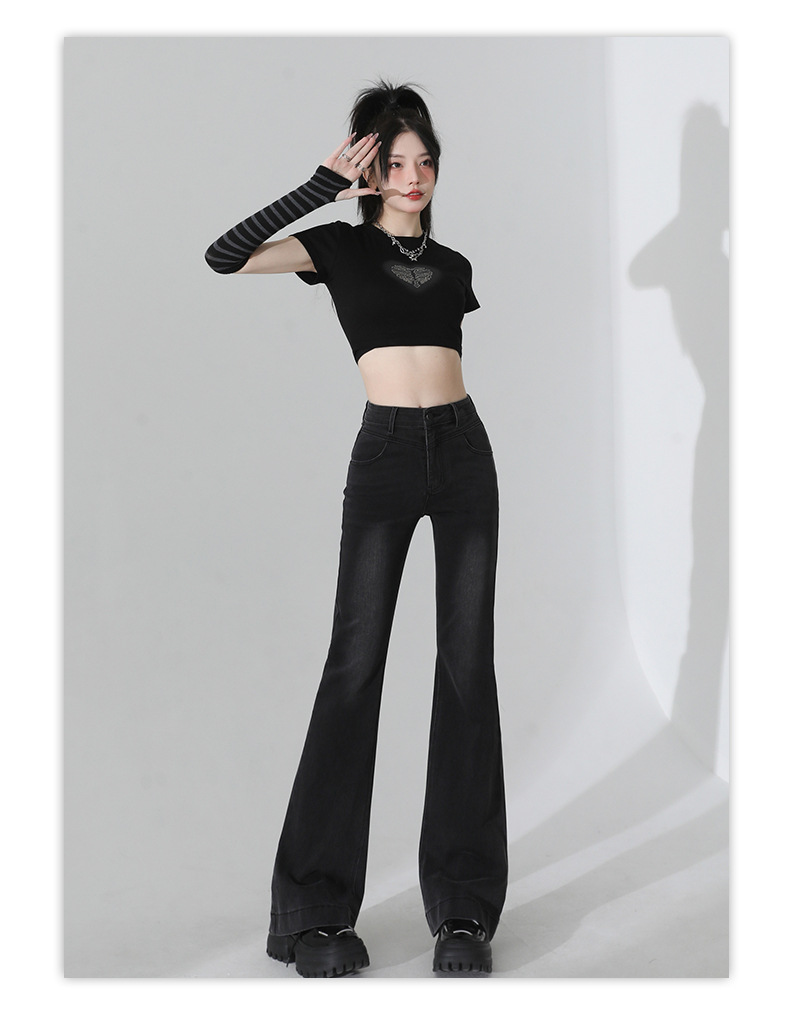 浅蓝色微喇叭牛仔裤女2025年秋季新款高腰设计感弹力小个子喇叭裤详情14