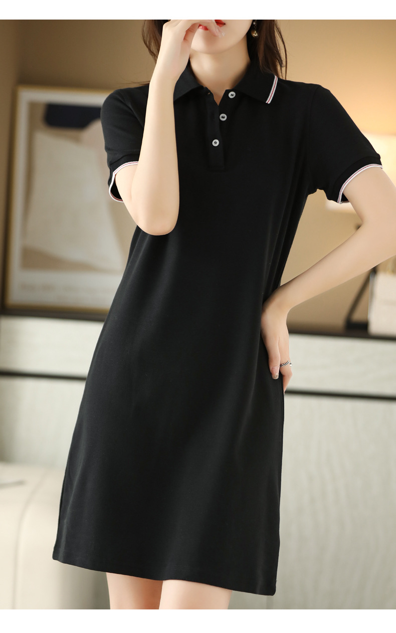 polo领中长款连衣裙女夏款新款休闲百搭A字裙简约大气薄款翻领裙详情5