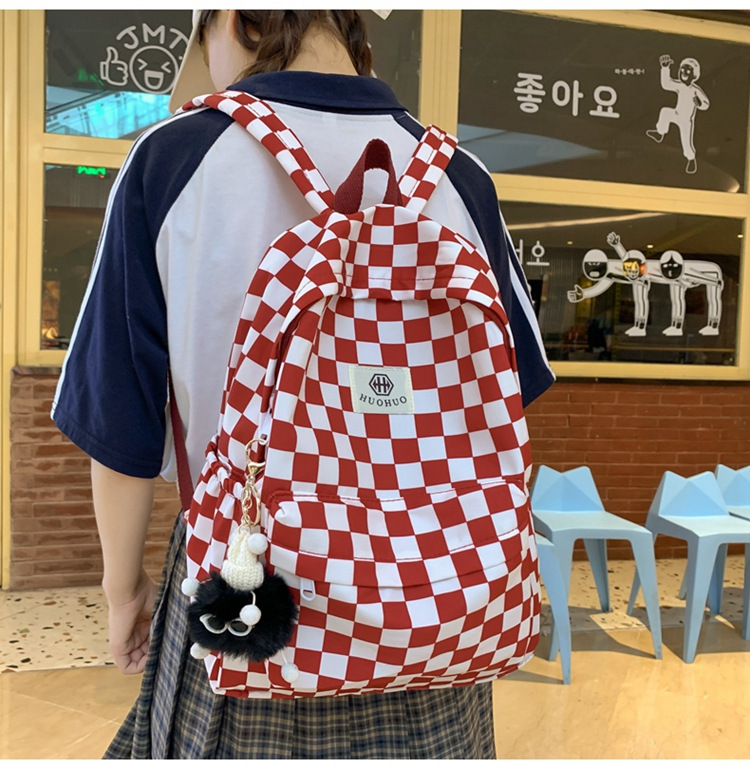 韩版港风复古双肩包休闲格子学生上课书包百搭撞色字母收纳背包女详情21