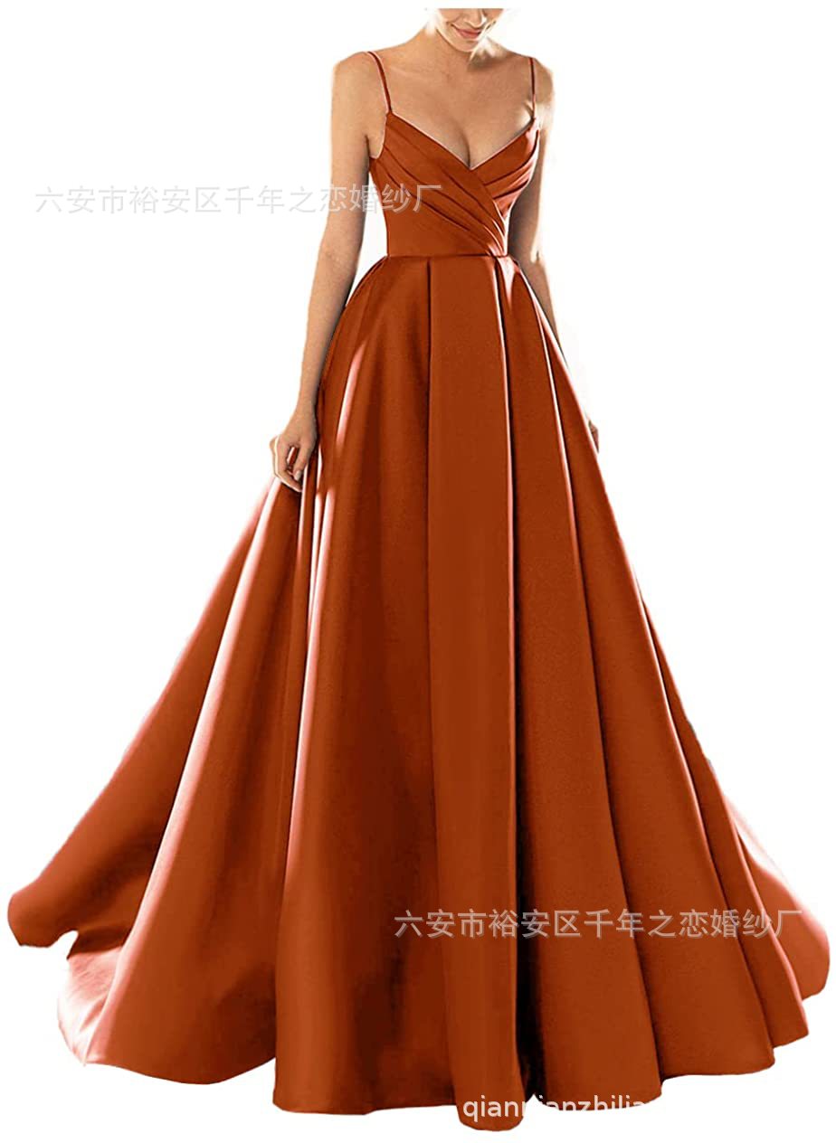 晚礼服欧美外贸2023新款春季中腰缎面粉色气质长款吊带宴会晚礼服详情32