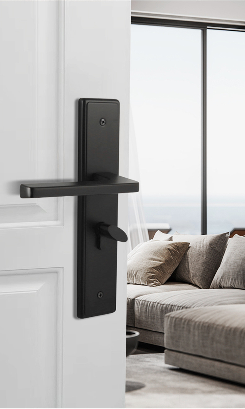 现代简约一体式室内门锁 卧室厨房静音磁吸黑色通用型木门执手锁详情13