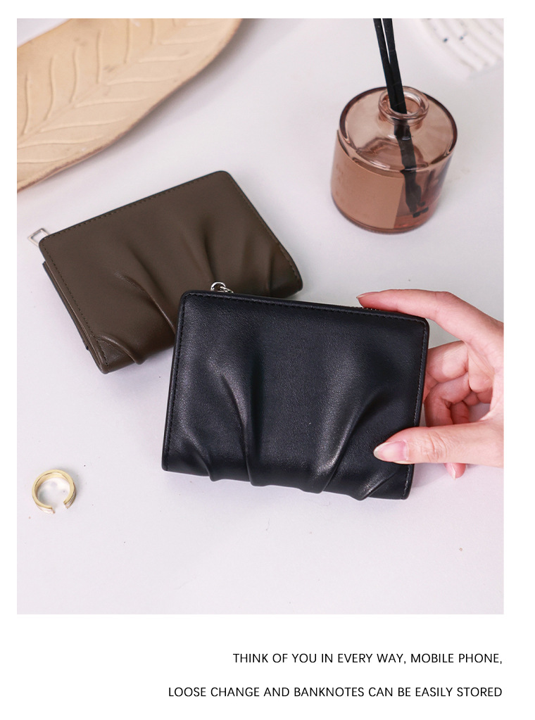 外贸热卖褶皱感女式短款钱包精致小巧网红零钱包百搭卡包学生钱夹详情14