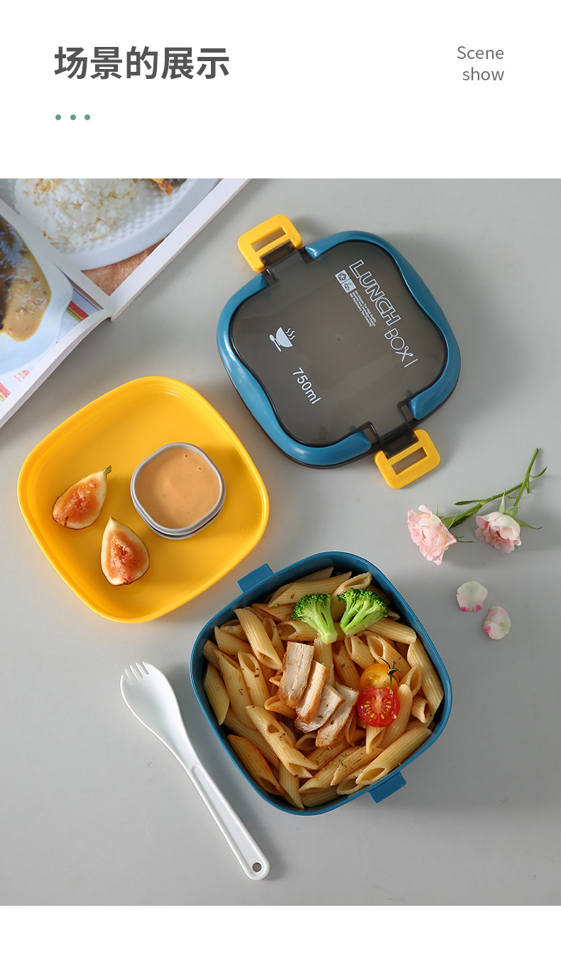 INS Morandi double-compartment lunch box, Chinese creative student cafeteria lunch box, microwave portable bento box pic 14