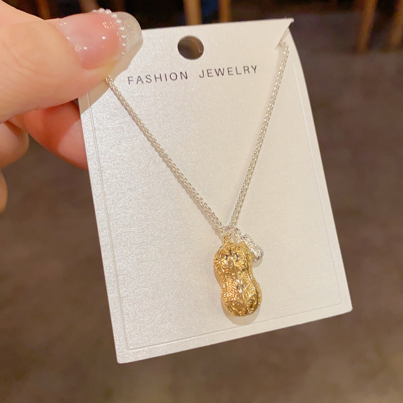 小众时尚简约金银撞色好事花生吊坠项链女个性轻奢百搭锁骨链批发详情7