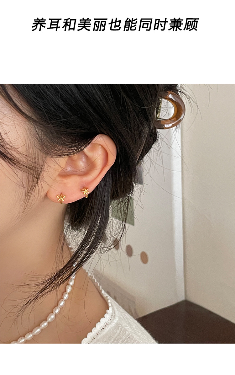 999纯银蝴蝶结耳扣简约小巧精致小众设计感高级自然百搭新款耳环详情7