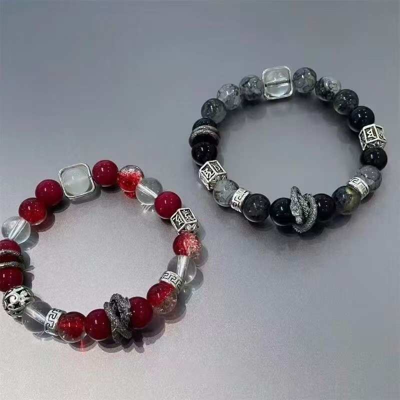 原创情侣款古风手作盘龙琉璃串珠手串男款手链女生新中式手腕饰品详情1