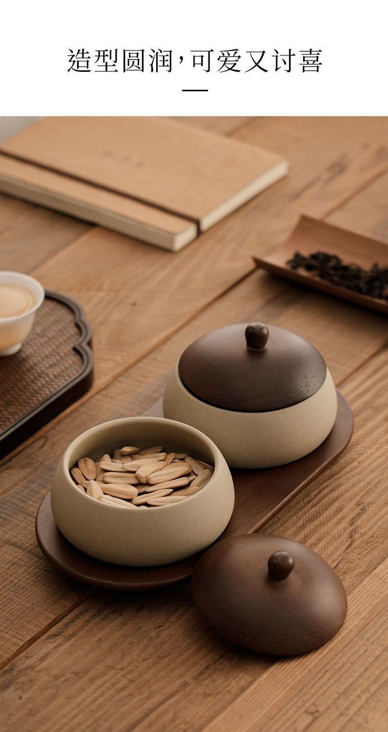 复古风实木果盘家用高颜值客厅茶室接待点心小吃盘粗陶碗中古风详情6