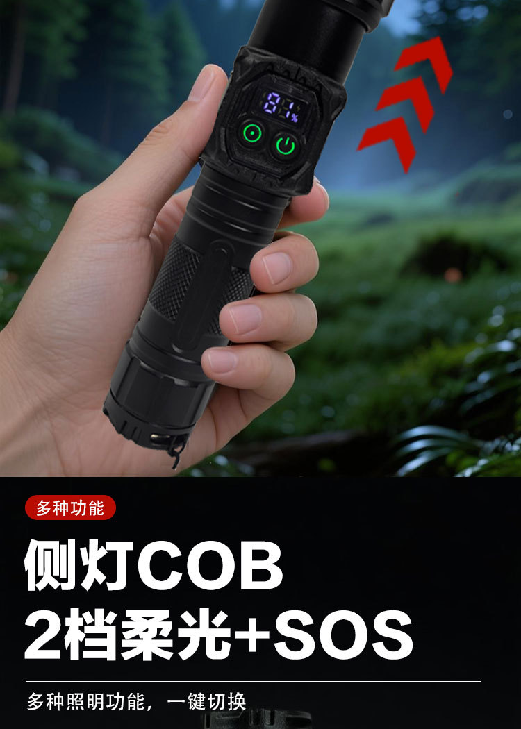 White laser LED flashlight, 750 lumens strong light charging, multi-functional outdoor long-range portable window-breaking lighting flashlight pic 5