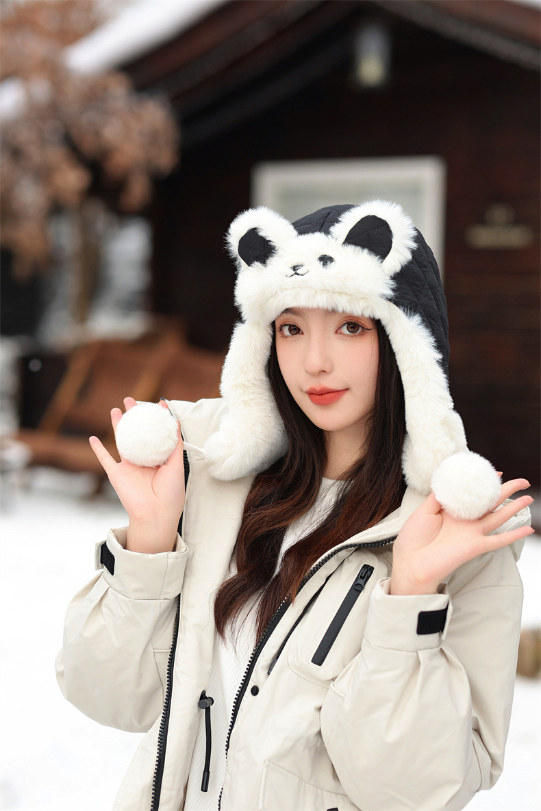 兔耳朵保暖雷锋帽子女士秋冬季加绒厚套头护耳棉帽韩版滑雪骑行帽详情11