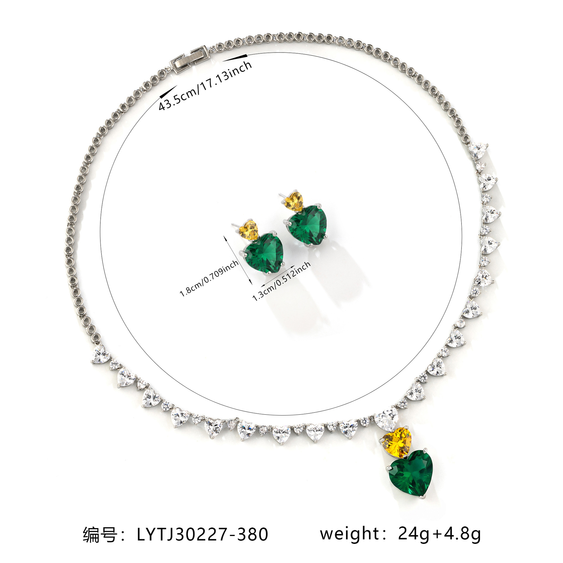 European and American hip-hop style luxury bride zircon necklace set decoration heart collarbone chain tassel earrings pendant jewelry LYTJ30227 Getisa banquet dress fashion jewelry jewelry wholesale pic 2