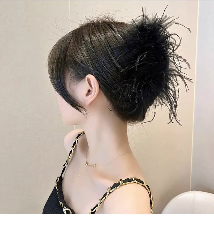 Ostrich plush black feather, extra-large scratch clip, high-end hairpin at the back of the female head, headwear, shark clip hairpin pic 21