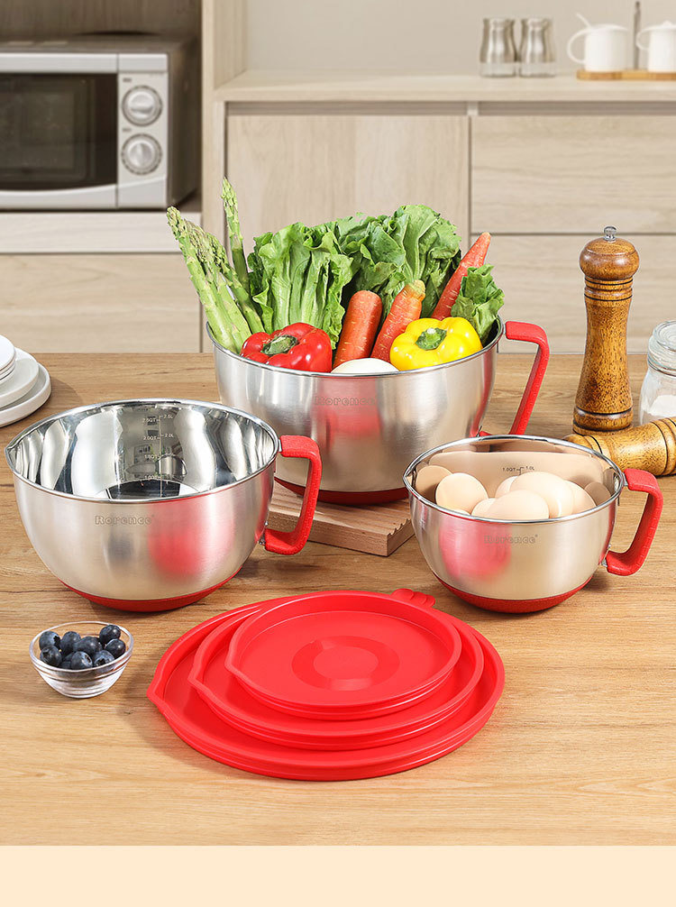 不锈钢手柄沙拉碗面和面专用盆带盖厨房料理防滑打蛋盆三件套装详情13