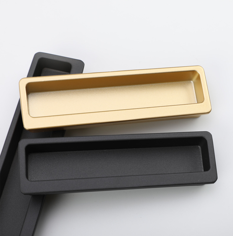 The black invisible handle of the tatami is embedded with the drawer handles of the cabinets and wardrobes. The sliding door is equipped with a golden concealed embedded handle pic 3