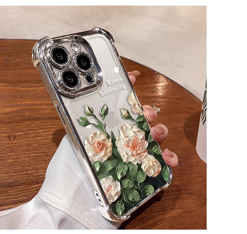 适用苹果15手机壳夏季荷花iphone14电镀四角气囊国潮透明软8详情9