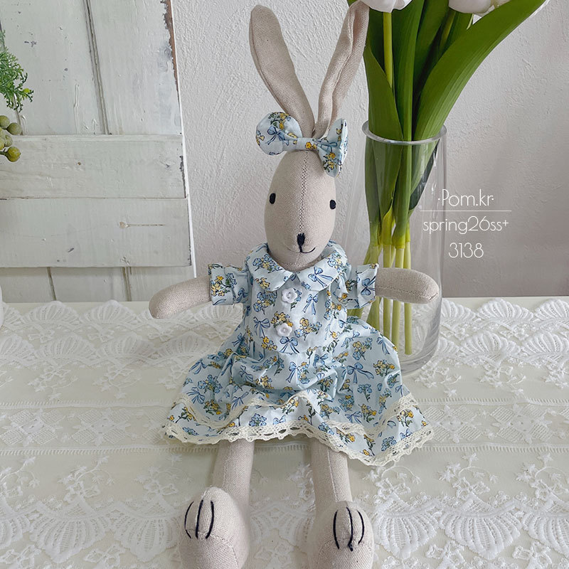 Spring new Korean-style floral dress Rabbit Wa doll handmade fabric children's soothing toy sweet baby doll girl pic 6