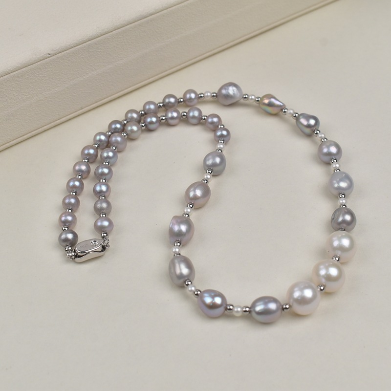气质灰色巴洛克天然淡水珍珠项链女轻奢简约百搭珍珠锁骨链颈链详情5