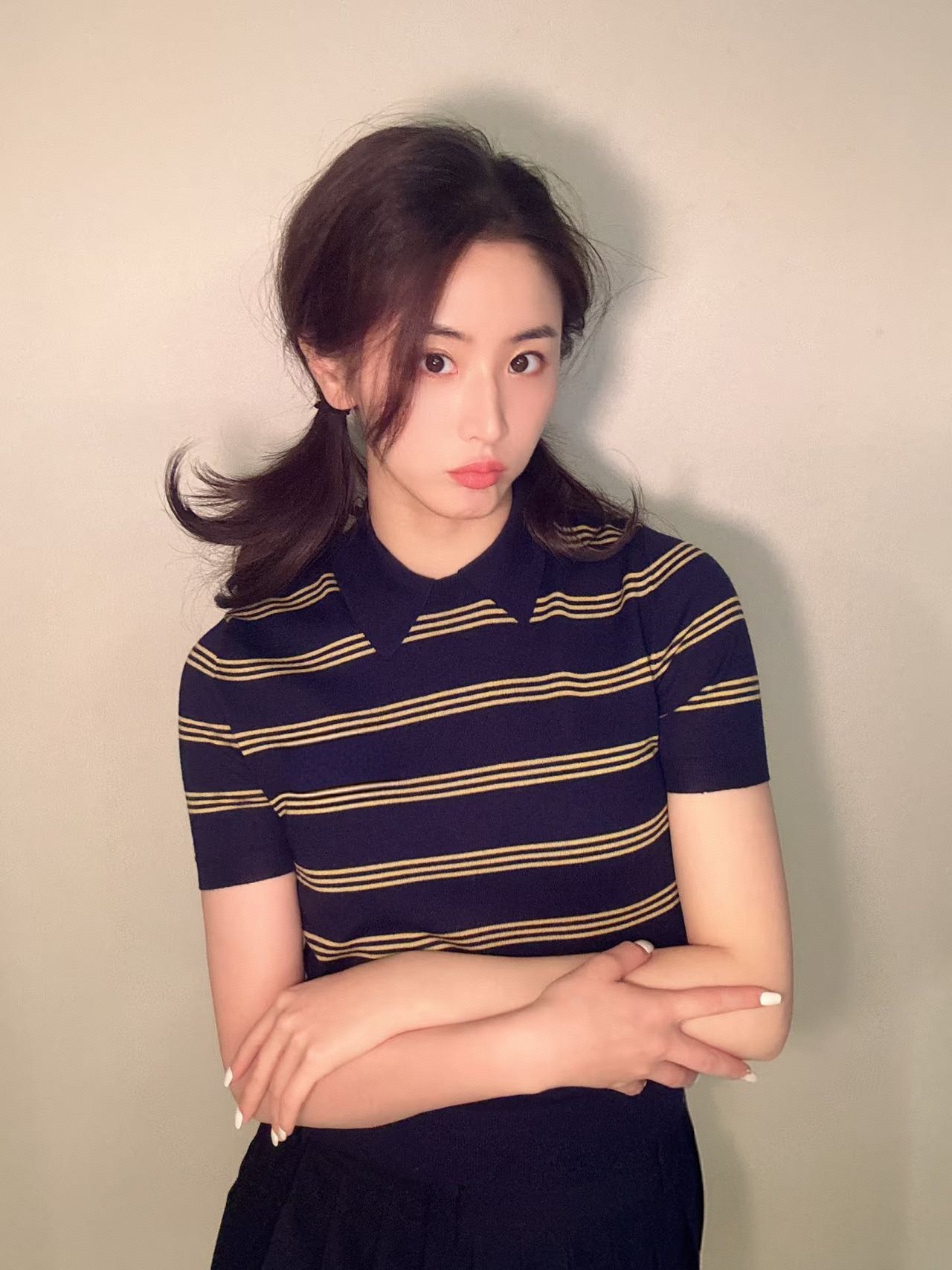 miu系真丝羊毛夏季polo领T恤减龄新款针织衫撞色条纹复古学院风详情20