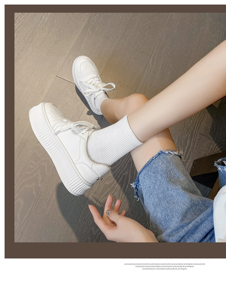 玛速主义2025春新款厚底增高小白鞋女休闲饼干圆头系带学院风板鞋详情19