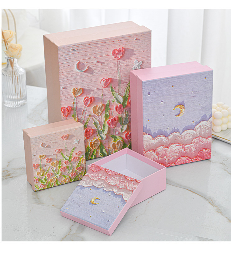 清新油画礼品盒文创礼盒生日礼物盒学生礼物包装盒伴手礼空盒现货详情8