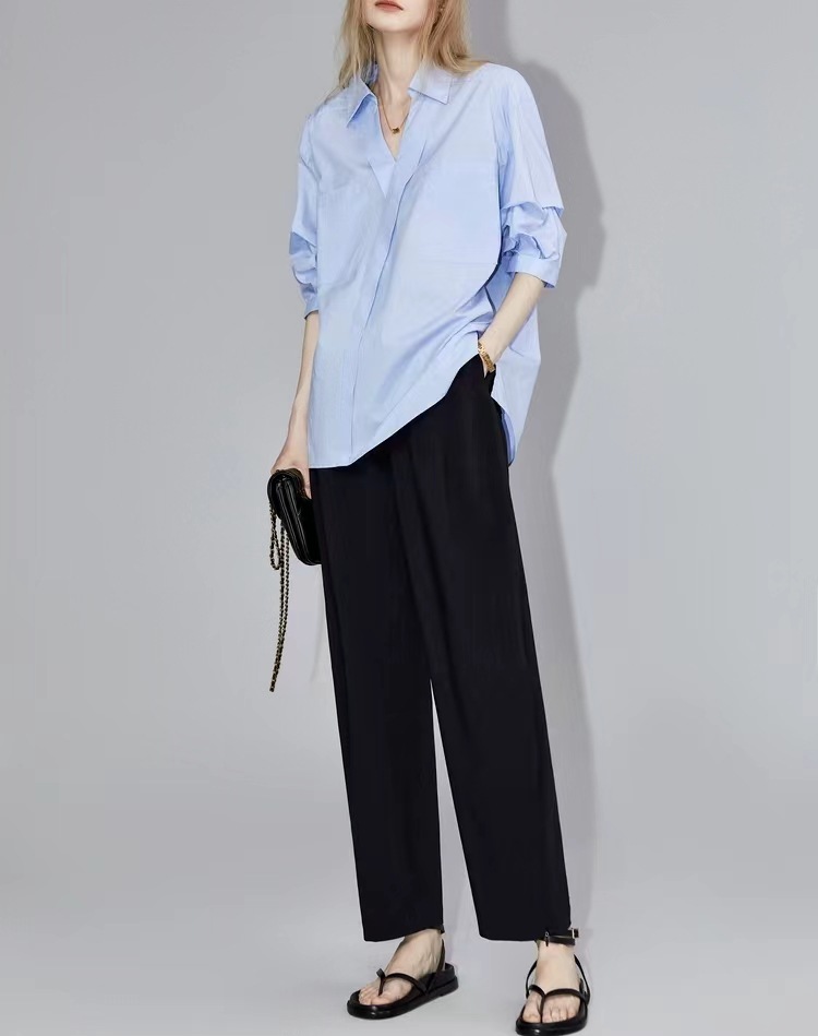 ELLE白色长袖设计感衬衫女2023夏季新款宽松显瘦薄款轻奢高级上衣详情7