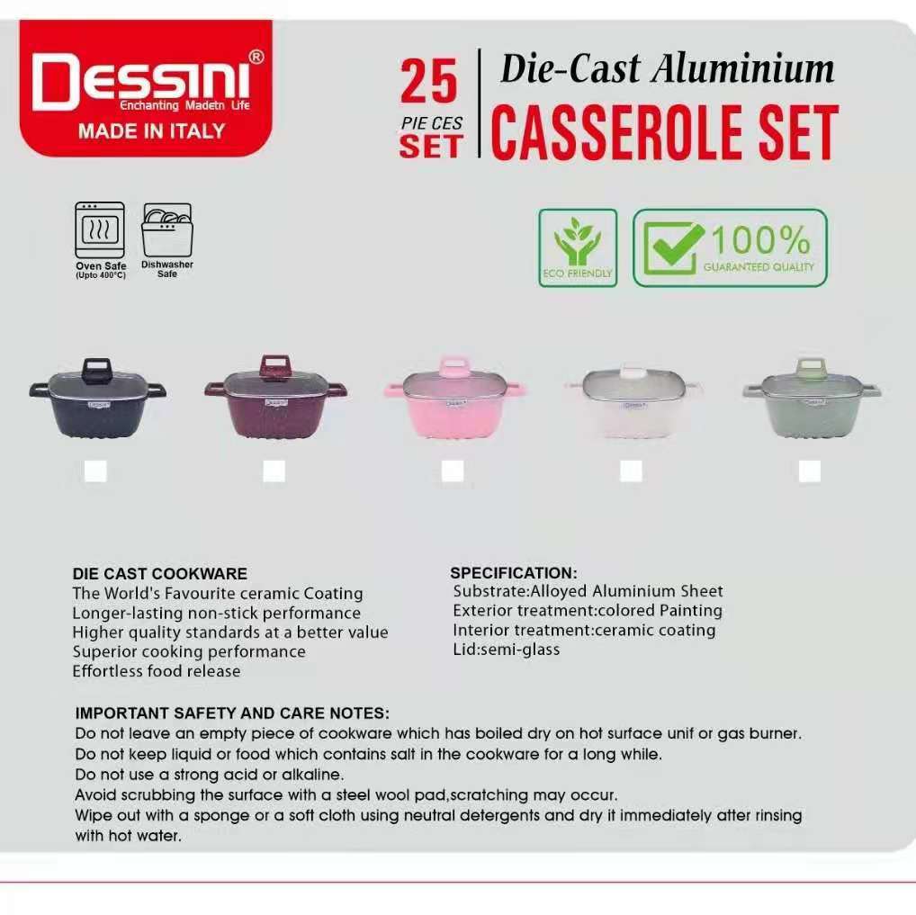 dessini25件套不粘锅方形条纹压铸铝锅麦饭石锅厨房组合锅具套装详情9