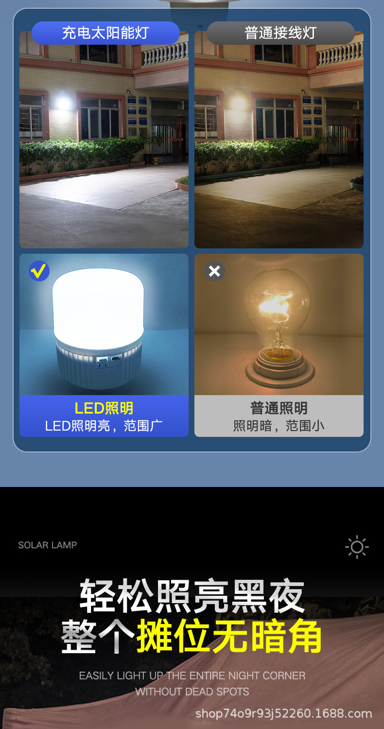 Solar usb rechargeable bulbs, outdoor night market street lamps, high-rich and handsome household power outage led emergency bulb lamps pic 5