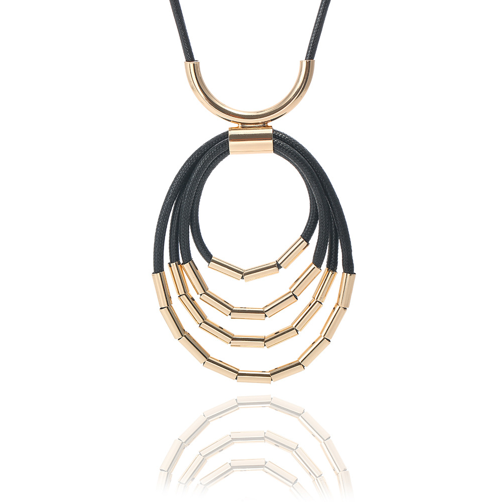 链亚马逊爆款毛衣长女士跨境欧美复古外贸皮绳金属夸张合金长项链详情4